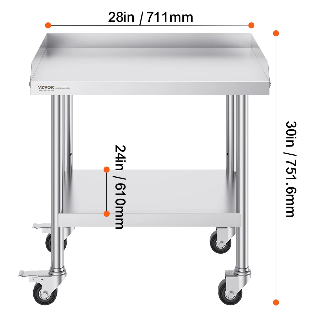 SucceBuy Stainless Steel Work Table Commercial Food Prep Worktable with 4 Wheels Heavy Duty Prep Worktable for Restaurant Home Amocart