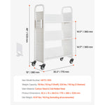SucceBuy Rolling Library Book Cart 330lbs Capacity 30.3x15x48.0In Single Sided V-Shaped Shelves w/ 3 In Lockable Wheels for Home