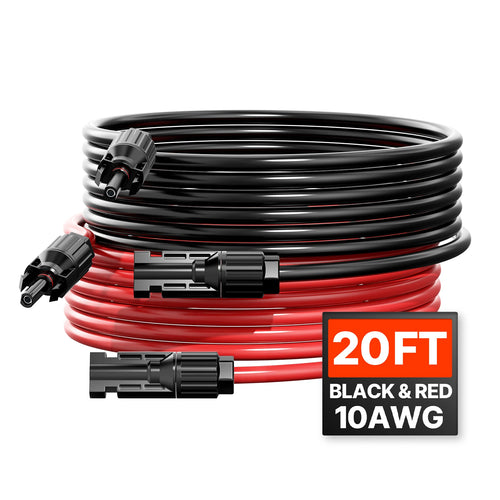 SucceBuy 20/30/50/100 FT Solar Panel Extension Cable 10AWG with Female & Male Waterproof Connectors 6mm² PV Cable for Home Ship
