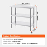 Amocart Stainless Steel Food Prep Table Commercial Kitchen Worktable with 2 Adjustable Undershelf for BBQ Kitchen Garage