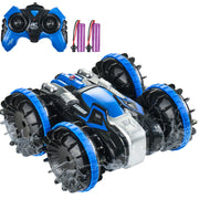 Bild in Galerie-Viewer laden, SucceBuy Blue/Yellow Amphibious RC Car Boat 2.4GHz 12 km/h Electric Remote Control 360° Rotating Stunt Car Water Beach Pool Toys
