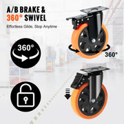 Charger l'image dans la visionneuse de galerie, SucceBuy 2-6in PVC Furniture Caster Wheels Set of 4 Swivel Plate Casters with Security A/B Lock Non-Marking for Cart Workbench
