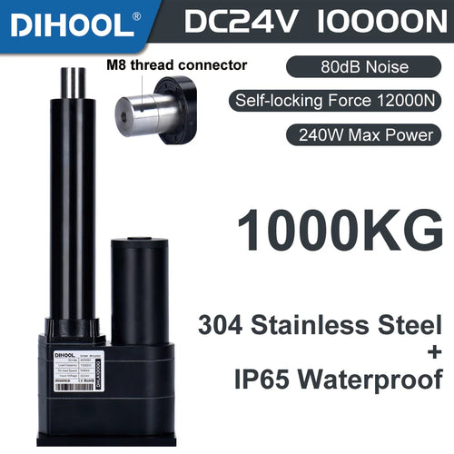 10000N Electric Linear Actuator 24V Lift Column Push 1000kg 200mm 500mm 1000mm Stroke Motor Drive Stainless Steel Pipe Rod