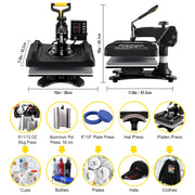 Load image into Gallery viewer, SucceBuy 5/8in1 15x15"/12x15"Dual-tube Heating Insulation Cotton Heat Press Sublimation Machine 360°Swing Design for Tshirts Etc

