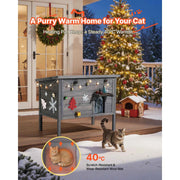 Charger l'image dans la visionneuse de galerie, SucceBuy Niche Chauffante pour Chats, Maison en Bois Isolée pour Chats d'Extérieur avec Tapis Chauffant, Toit en Asphalte Ouvrable pour 1 à 3 Chats en Hiver
