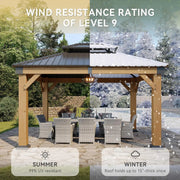 Charger l'image dans la visionneuse de galerie, Gazebo de jardin en bois à toit rigide permanent, en acier galvanisé, double toit, pour terrasse, en cèdre naturel, sur mesure
