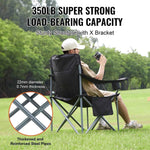 Amocart Camping Folding Chair for Adults Portable Quad Lumbar Back Padded Arm Chairs with Side Pockets for Beach, Lawn, Picnic