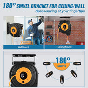 Load image into Gallery viewer, SucceBuy Retractable Extension Cord Reel 45 FT / 65 FT with Lighted Triple Tap Outlet 180° Swivel Bracket Heavy Duty Power Cord
