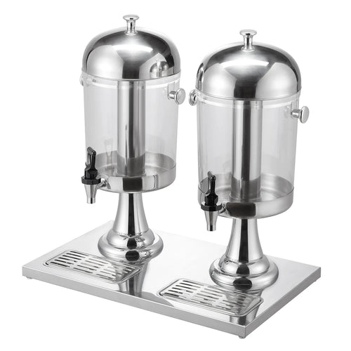 SucceBuy Beverage Dispenser 2.1 Gallon x2 Drink Dispenser, Stainless Steel + Plastic with Spigot Chamber Tray for Restaurants