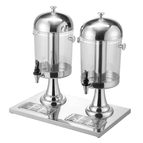 Amocart Beverage Dispenser 2.1 Gallon x2 Drink Dispenser, Stainless Steel + Plastic with Spigot Chamber Tray for Restaurants