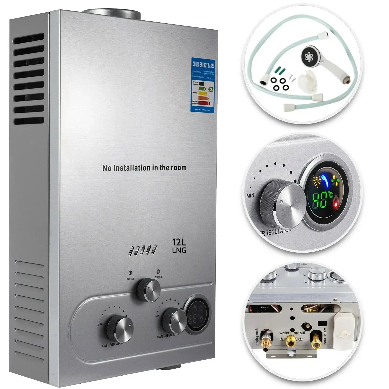 SIHAO Digital Display Tankless Hot Water Heater 6-18L Instant LPG Butane Propane Gas Shower Heating Equipment