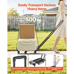 Amocart Folding Hand Truck 500 lbs Load Capacity Collapsible Luggage Cart with 6 Wheels 2 Elastic Ropes & Expandable Base Black