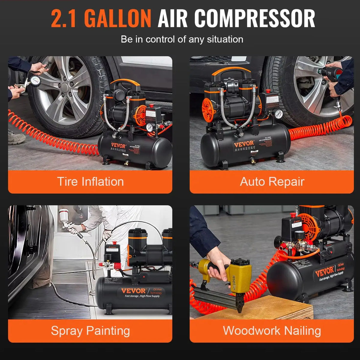 SucceBuy Air Compressor 900W 1450W 1800W Oil-free Portable Air Pump for Repair Tire Inflation Woodwork Nailing Compressor Amocart