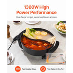 Amocart Electric Hot Pot 5 L Double-flavor Shabu Shabu Pot Non-Stick Electric Cooker with Divider Glass Lid for 6-10 People