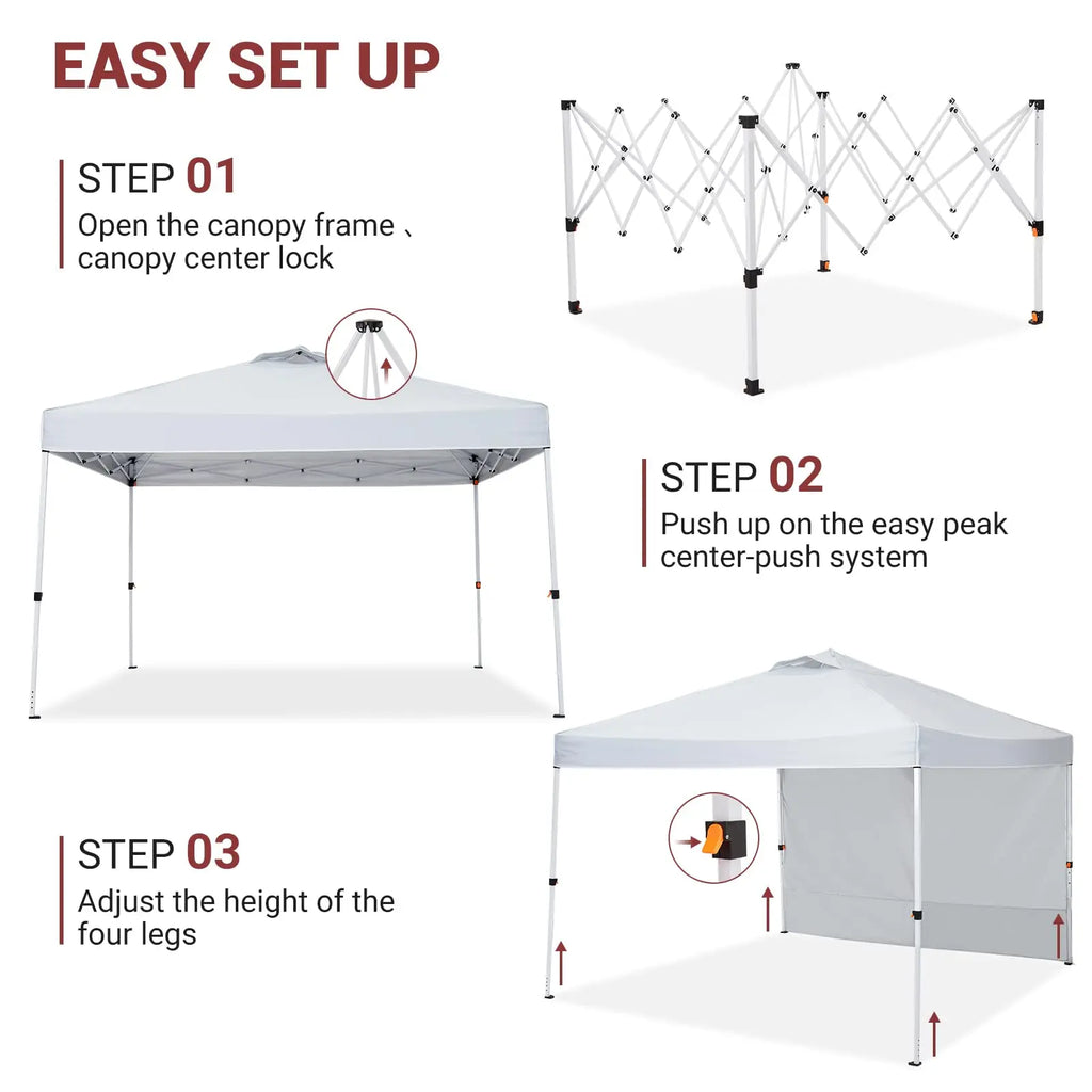 Easy One-Push Setup Pop Up Canopy Tent 10x10ft – Waterproof Outdoor Shelter, Portable Gazebo with Wheeled Bag, Includes Side Wall, Ideal for Camping, Patio, Parties