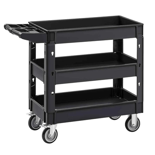 Amocart 2/3 Shelf Utility Service Cart Dolly with 360° Swivel Wheels Ergonomic Storage Handle for Warehouse/Garage/Cleaning