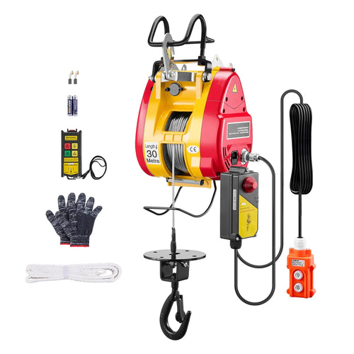 2-in-1 Electric Hoist 1100 lbs 1800W Wired/Wireless Portable Power Winch 98 ft Lifting Height for Garage Factory Towing