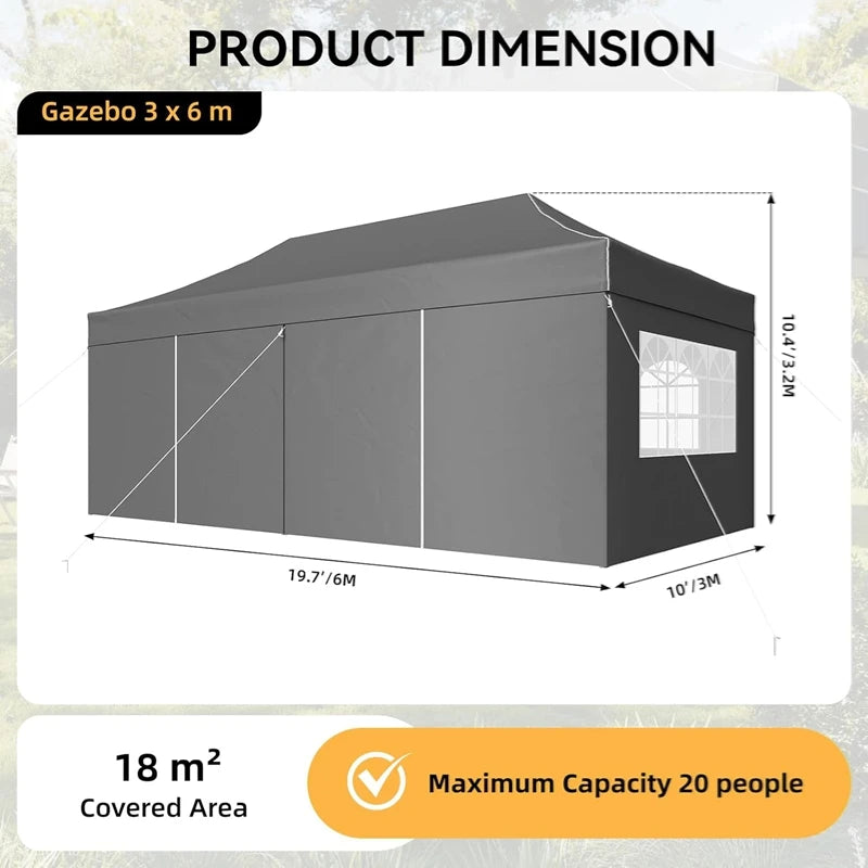 Aoxun 10x20FT Pop Up Gazebo Heavy Duty Instant Canopy Tent with Sides Waterproof Outdoor Shelter for Garden Party BBQ with Wheeled Bag