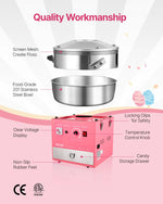 Amocart Electric Cotton Candy Machine Commercial Candy Floss Sugar Maker with 20.5 in Stainless Steel Bowl Sugar Scoop Pink
