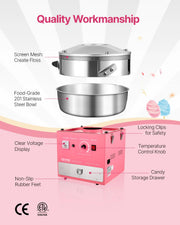 Charger l'image dans la visionneuse de galerie, Amocart Electric Cotton Candy Machine Commercial Candy Floss Sugar Maker with 20.5 in Stainless Steel Bowl Sugar Scoop Pink
