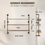 Load image into Gallery viewer, SucceBuy Industrial Pipe Shelf Wall-Mount Floating Rustic Wood Shelves Bracket Storage Rack Sundries Holder for Kitchen Bedroom - AMOCART
