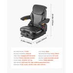 Amocart Universal Forklift Seat Tractor Suspension Seat w/ Adjustable Back Armrest Headrest& Safety Belt Fold Down Tractor Seat