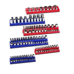SucceBuy 6pcs/8pcs Blue+Red Magnetic Socket Organizer Set 1/4'' 3/8'' 1/2'' Metric SAE Socket Trays with Clear Labels for Tool