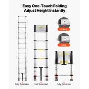 Load image into Gallery viewer, SucceBuy 12.5ft Telescoping Ladder One-Touch Retraction Ladder 330LBS Max Capacity with Non-Slip Feet for Home Outdoor Work Loft - AMOCART
