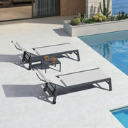 Bild in Galerie-Viewer laden, 3pc Aluminum Outdoor Chaise Lounge Set Adjustable Recliner with Side Table Wheels for Poolside Sunbathing Custom
