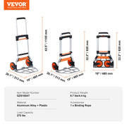 Load image into Gallery viewer, SucceBuy 275/309 lbs Folding Hand Truck Portable Unity Cart Dolly with Telescoping Handle and Binding Rope for Moving Warehouse
