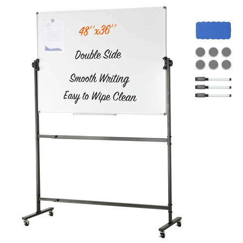 SucceBuy Rolling Magnetic Whiteboard Double-Sided Mobile Whiteboard 360° Reversible Adjustable Height Dry Erase Board for School