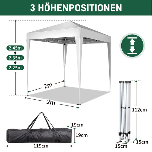 6.5x6.5ft Pop Up Canopy Tent, Outdoor Tent Canopy Foldable Portable Canopies for Camping, Patio, Easy Up Gazebo Canopy with Carry Bag, White
