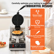 Load image into Gallery viewer, SucceBuy Electric Waffle Maker Stainless Steel Round Waffle Iron Non-Stick Waffle Baker Machine Teflon-Coated Baking Pans - AMOCART
