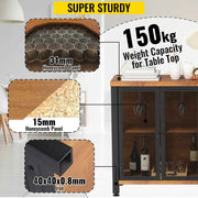 Bild in Galerie-Viewer laden, SucceBuy 47/55inch Industrial Bar Cabinet Wine Bar Cabinet Table with Wine Rack &amp; Glass Holder for Dining Living Room Rustic Oak
