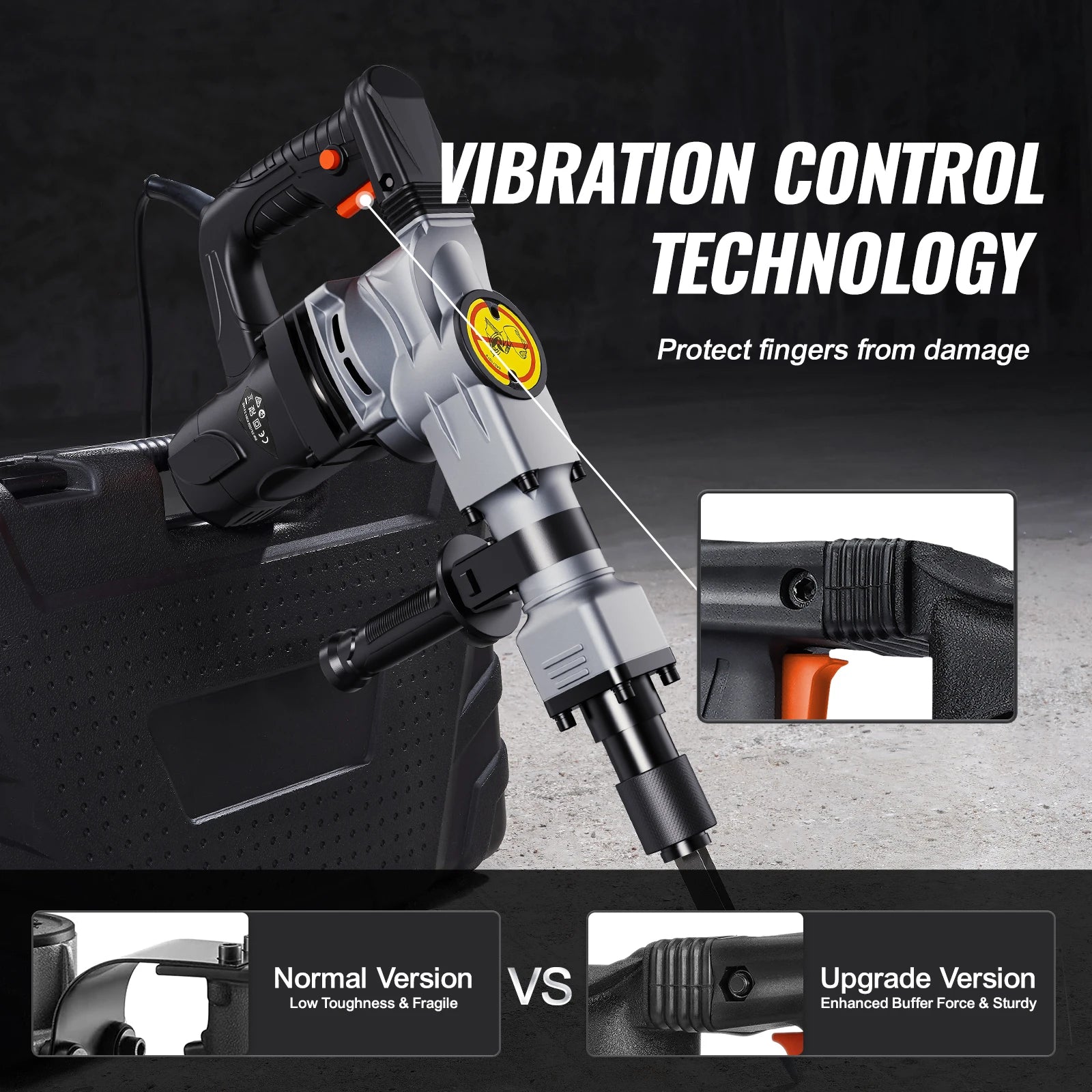 SucceBuy Electric Heavy Demolition Jack Hammer 1400W 2pcs Chisels Bits Chipping with Case 2900 BPM Concrete Breaker Gloves Black