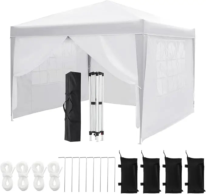 10*10FT Heavy Duty Pop Up Canopy Tent with Sidewalls Easy Up Commercial Outdoor Wedding Party Tent for Parties All Season Waterproof Gazebo with Storage Bagx