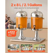 Load image into Gallery viewer, Amocart Beverage Dispenser 2.1 Gallon x2 Drink Dispenser, Stainless Steel + Plastic with Spigot Chamber Tray for Restaurants
