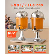 Load image into Gallery viewer, SucceBuy Beverage Dispenser 2.1 Gallon x2 Drink Dispenser, Stainless Steel + Plastic with Spigot Chamber Tray for Restaurants - AMOCART
