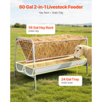 SucceBuy Livestock Hay Feeder 2 in 1 80-Gal Capacity 57.9" Long Goat Pasture Feeding Deeper Feeding Pan for Sheep Sheds Farms