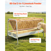 Load image into Gallery viewer, SucceBuy Livestock Hay Feeder 2 in 1 80-Gal Capacity 57.9" Long Goat Pasture Feeding Deeper Feeding Pan for Sheep Sheds Farms - AMOCART
