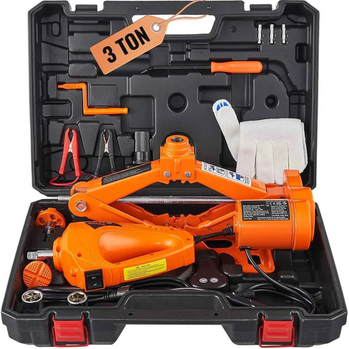 Amocart 3T Electric Car Jack Scissor Jack with Electric Impact Wrench 12V Car Jack with Double Saddle for SUV Truck Tire Change