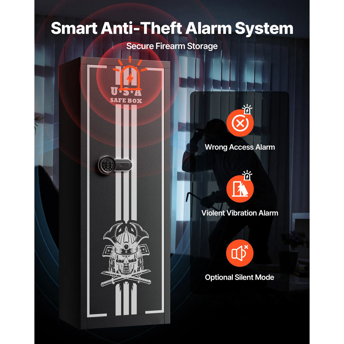 SucceBuy 4 Gun Safe Long Gun Cabinet for Rifles and Pistols Fireproof Rifle Safe Large Digital Cabinet w/ Key and Password Lock Amocart