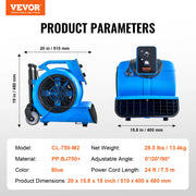 Bild in Galerie-Viewer laden, SucceBuy Floor Blower 1360 RPM 600 CFM Air Mover for Drying and Cooling Portable Dryer for Janitorial Home Plumbing Commercial
