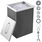 SucceBuy Ice Chest Stainless Steel Ice Cooler Commercial Ice Bin with Cover Outdoor Kitchen Ice Bar Drain-pipe and Drain Plug