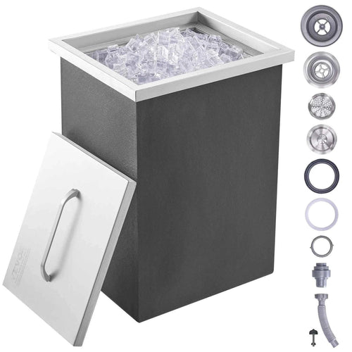 Amocart Ice Chest Stainless Steel Ice Cooler Commercial Ice Bin with Cover Outdoor Kitchen Ice Bar Drain-pipe and Drain Plug
