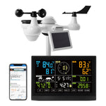 Amocart 7-in-1 Wi-Fi Weather Station 7.5 in Color Display + Solar Wireless Outdoor Sensor Alarm Alerts for Temperature Humidity