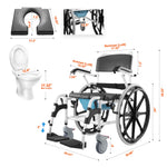 SucceBuy Shower Wheelchair 17.5in Bathroom Wheelchair for Inside Shower Adjustable Rolling Shower Chair for Disabled  300 lbs