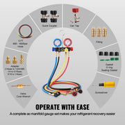 Load image into Gallery viewer, SucceBuy 4 Way AC Gauge-AC Manifold Gauge Set with 5ft Hoses for R134A/R22/R12/R410A Work on Car Freon Charging and Evacuation
