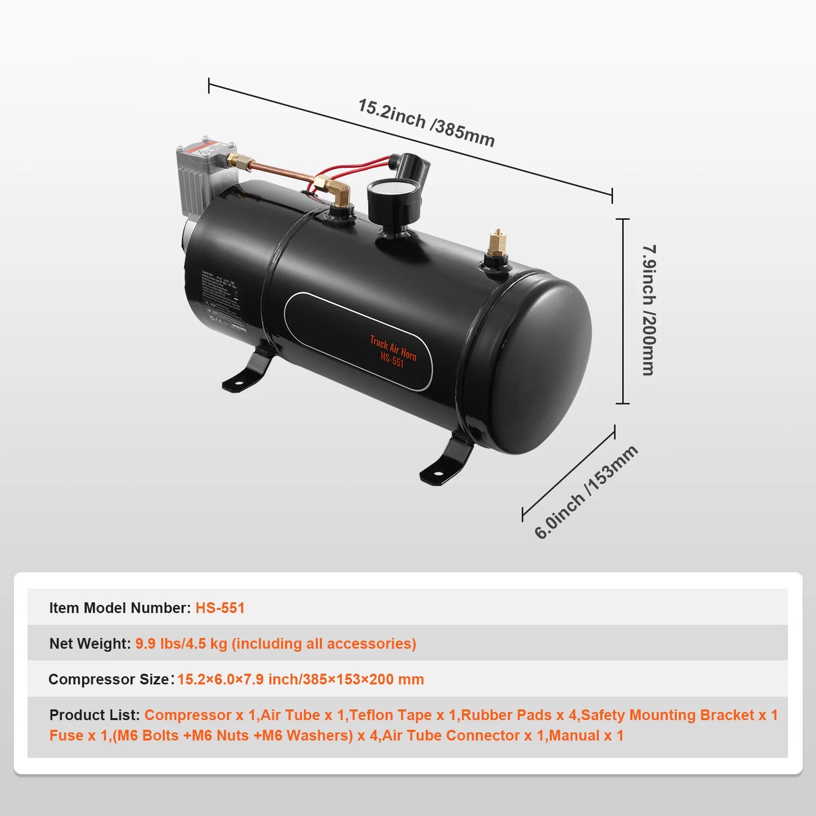 SucceBuy 12V Air Compressor with Tank 0.8 Gal/3L Train Horn Air Compressor 120psi Working Pressure Onboard Air Compressor System