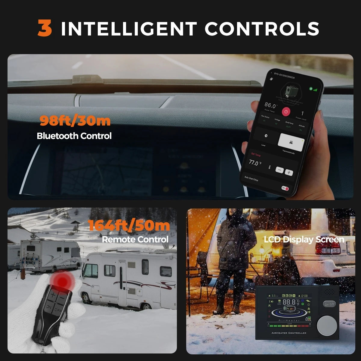 8KW 12V&24V&110-240V Diesel Air Heater With Bluetooth App,LCD Switch,24Hours Timing For Car Trailer Truck Diesel Parking Heater Amocart